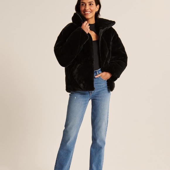 Abercrombie & Fitch Jackets & Blazers - LAST CHANCE - Abercrombie Oversized Faux Fur Quilted Puffer Black